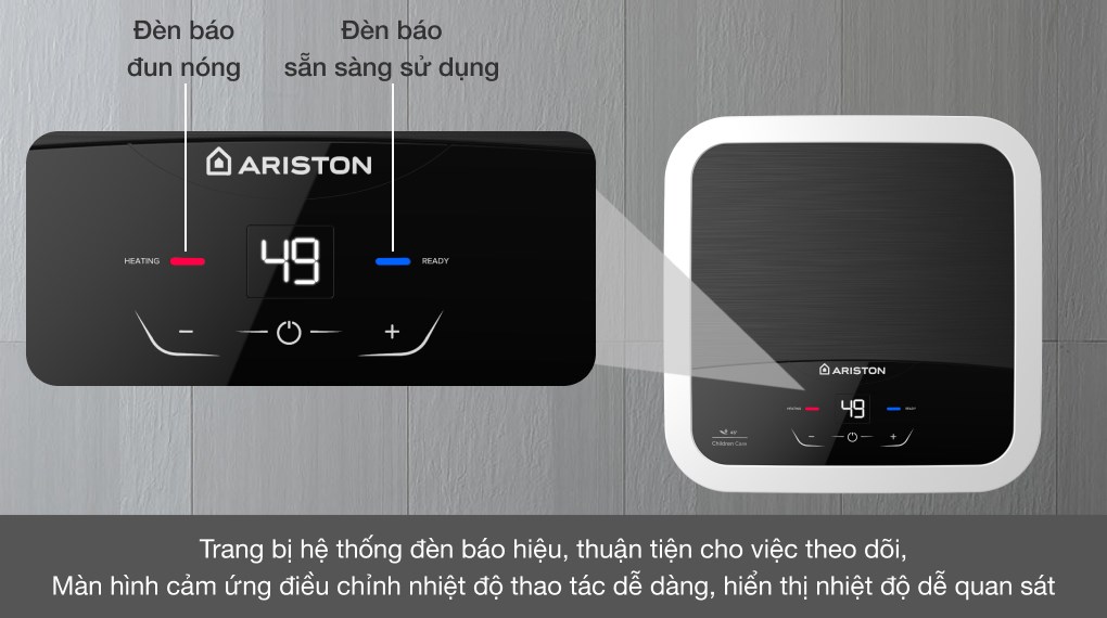 Đèn báo trạng thái đun nóng và sẵn sàng dùng của Ariston Slim3