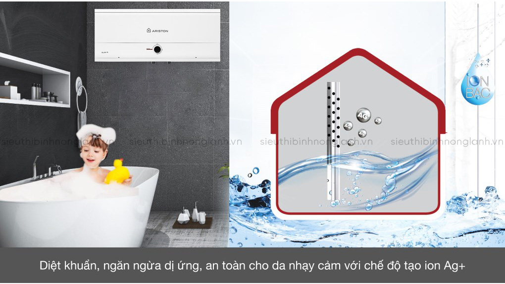 Ống dẫn nước vào của bình được trang bị công nghệ Ion Bạc Ag+, sản sinh các tinh thể ion bạc giúp tiêu diệt đến 80% vi khuẩn và nấm mốc trong nước.