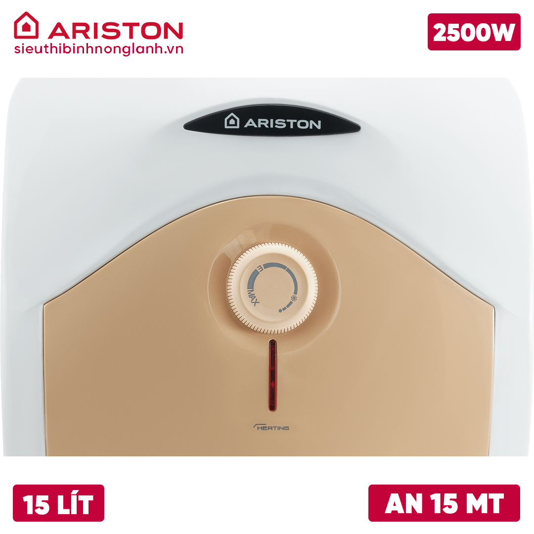 Bình nóng lạnh Ariston 15L AN 15 2.5 FE MT có núm xoay chỉnh nhiệt và đèn báo đỏ
