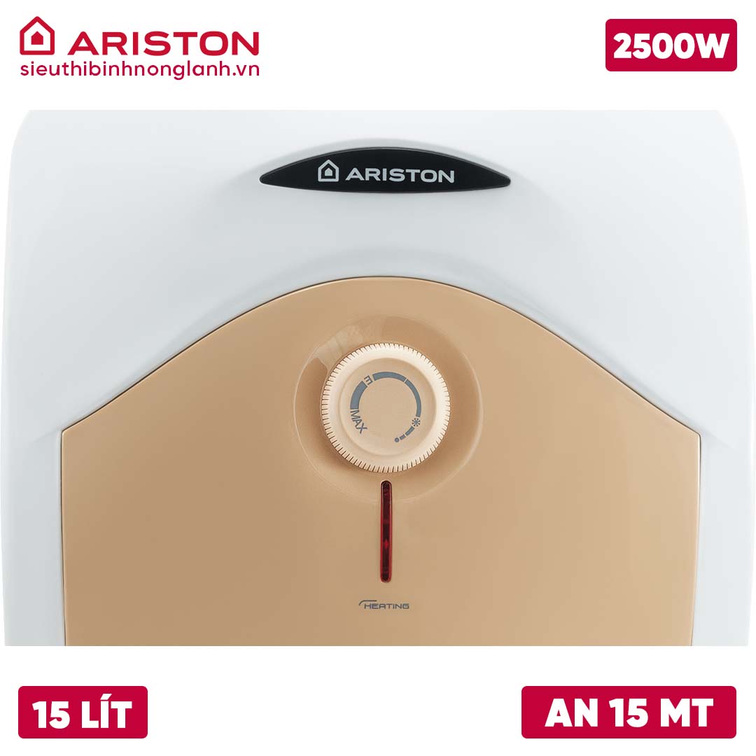 Bình nóng lạnh Ariston 15L AN 15 2.5 FE MT có núm xoay chỉnh nhiệt và đèn báo đỏ