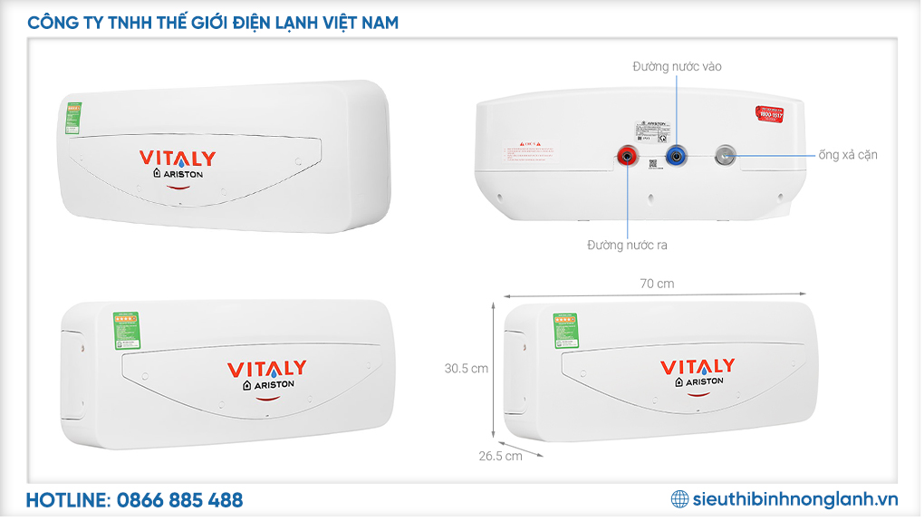 Máy nước nóng gián tiếp Ariston Vitaly 20SL Slim 20 lít