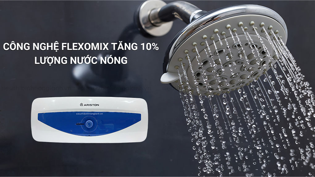 Công nghệ Flexomix: Tăng lượng nước nóng đầu ra thêm 10% so với các bình cùng loại, đảm bảo không lo thiếu nước nóng trong giờ cao điểm.