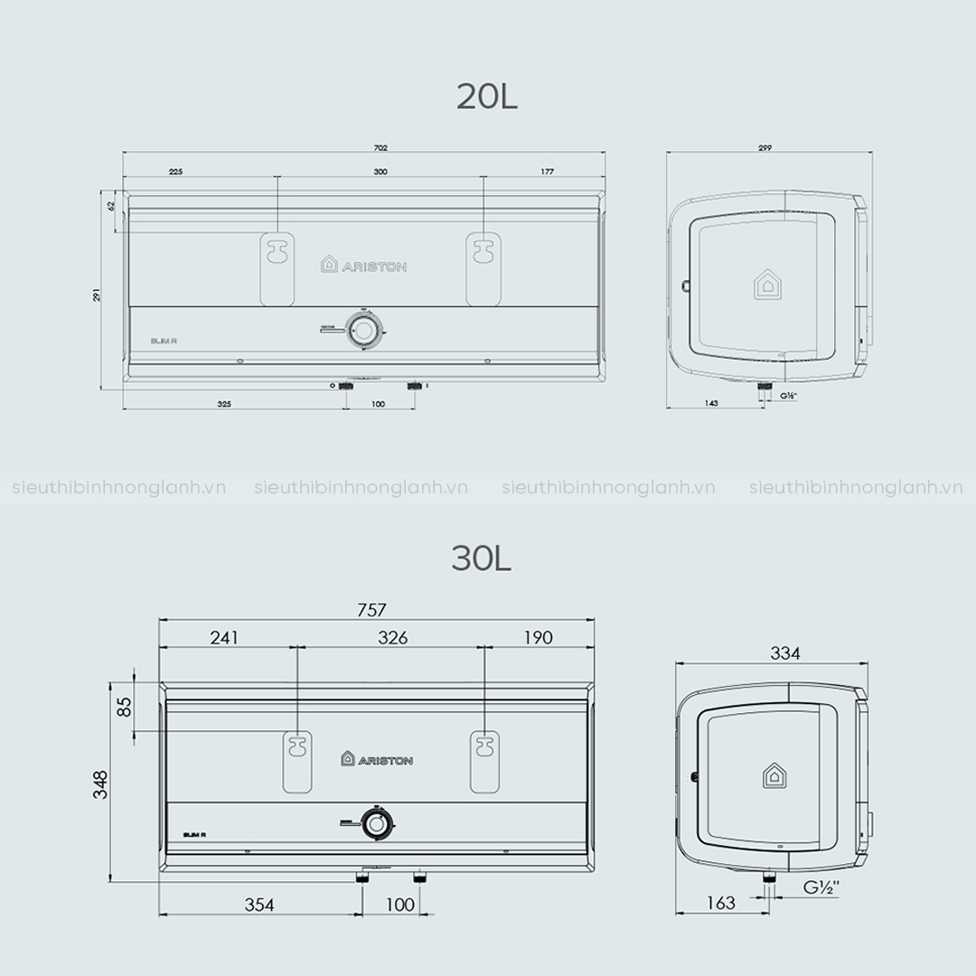Thông số kỹ thuật bình nóng lạnh ariston slim3 30 R dung tích 30 Lít