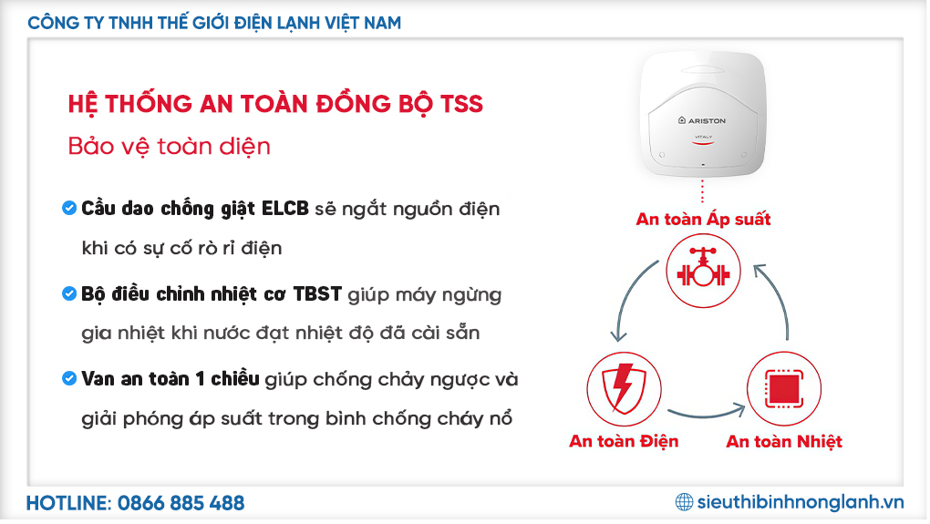 Hệ thống bảo vệ toàn diện TSS trên máy nước nóng Ariston Vitaly