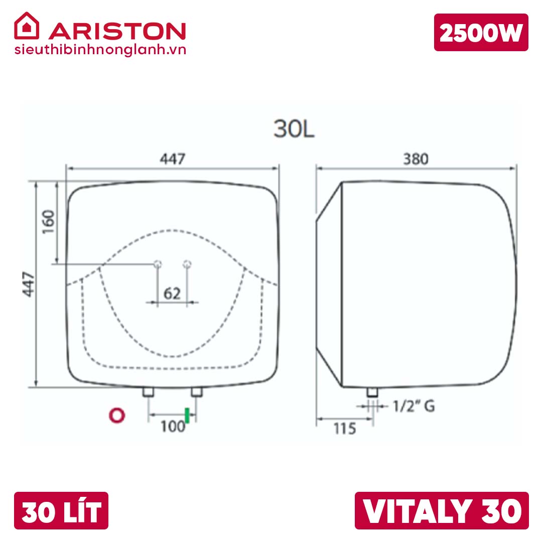 Thông số kỹ thuật bình nóng lạnh vitaly 30 lít