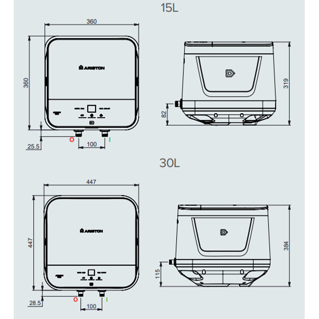 thông số kích thước Bình nóng lạnh Ariston ANDRIS3 LUX 30L