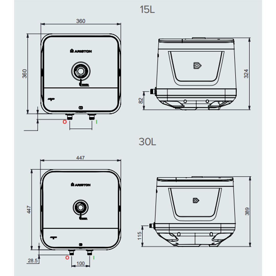 kích thước Bình nóng lạnh Ariston ANDRIS3 R 15L