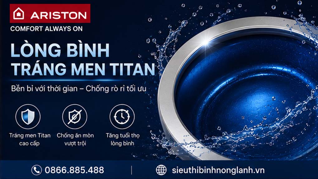 Bình nóng lạnh Ariston ANDRIS3 LUX 15L có tráng men titan ruột bình