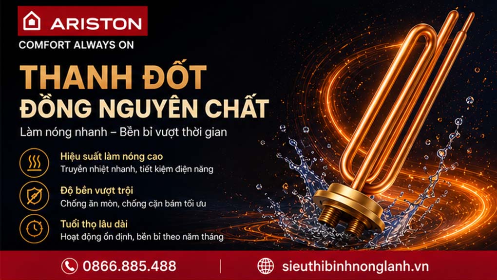 Thanh đốt đồng bền bỉ làm nóng nhanh của bình nóng lạnh ariston