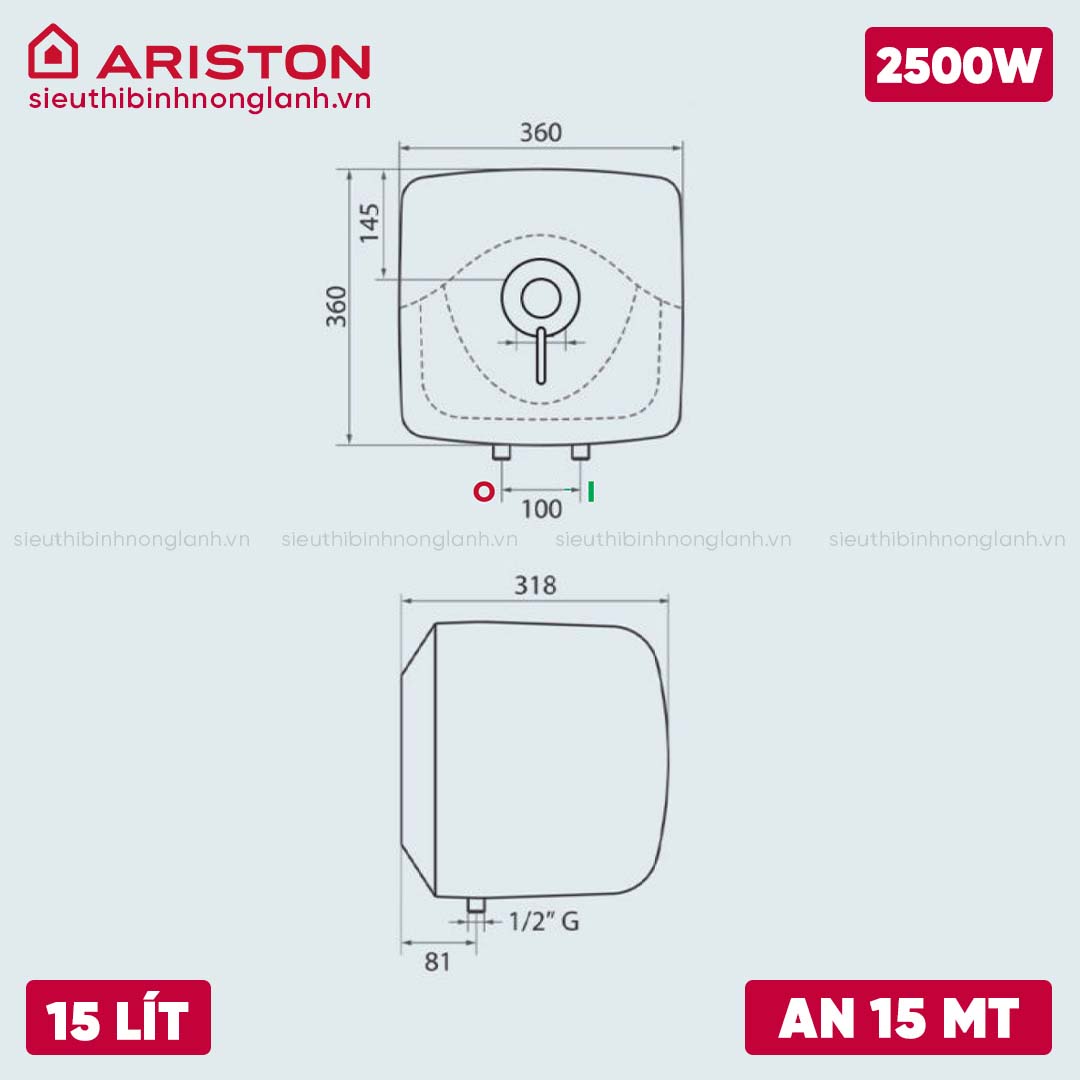 Bình nóng lạnh Ariston 15L AN 15 2.5 FE MT có kích thước nhỏ gọn