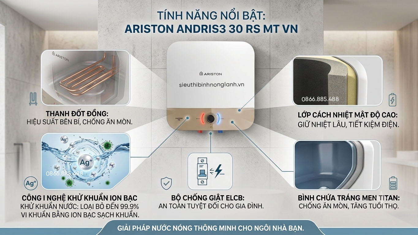 Các tính năng chính của bình nóng lạnh ariston an3 30 rs mt vn