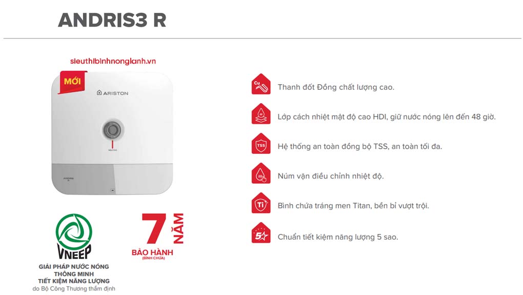 tính năng chính của Bình nóng lạnh Ariston ANDRIS3 R 15L