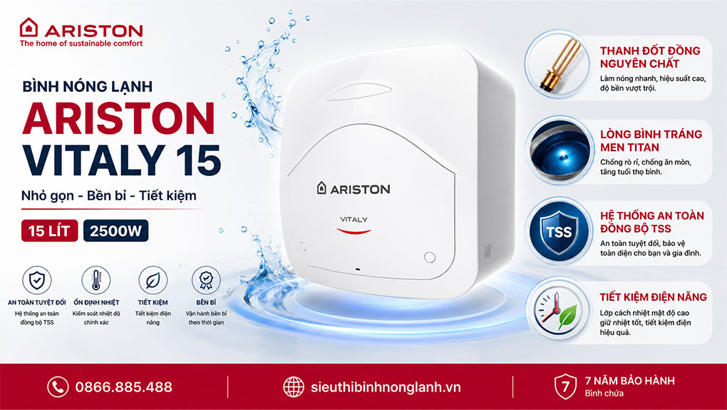 Tính năng nội bật của Bình nóng lạnh Ariston 15L VITALY 15 2.5 FE