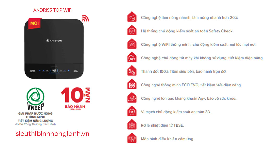 tính năng nổi bật của Bình nóng lạnh Ariston ANDRIS3 TOP WIFI 30L