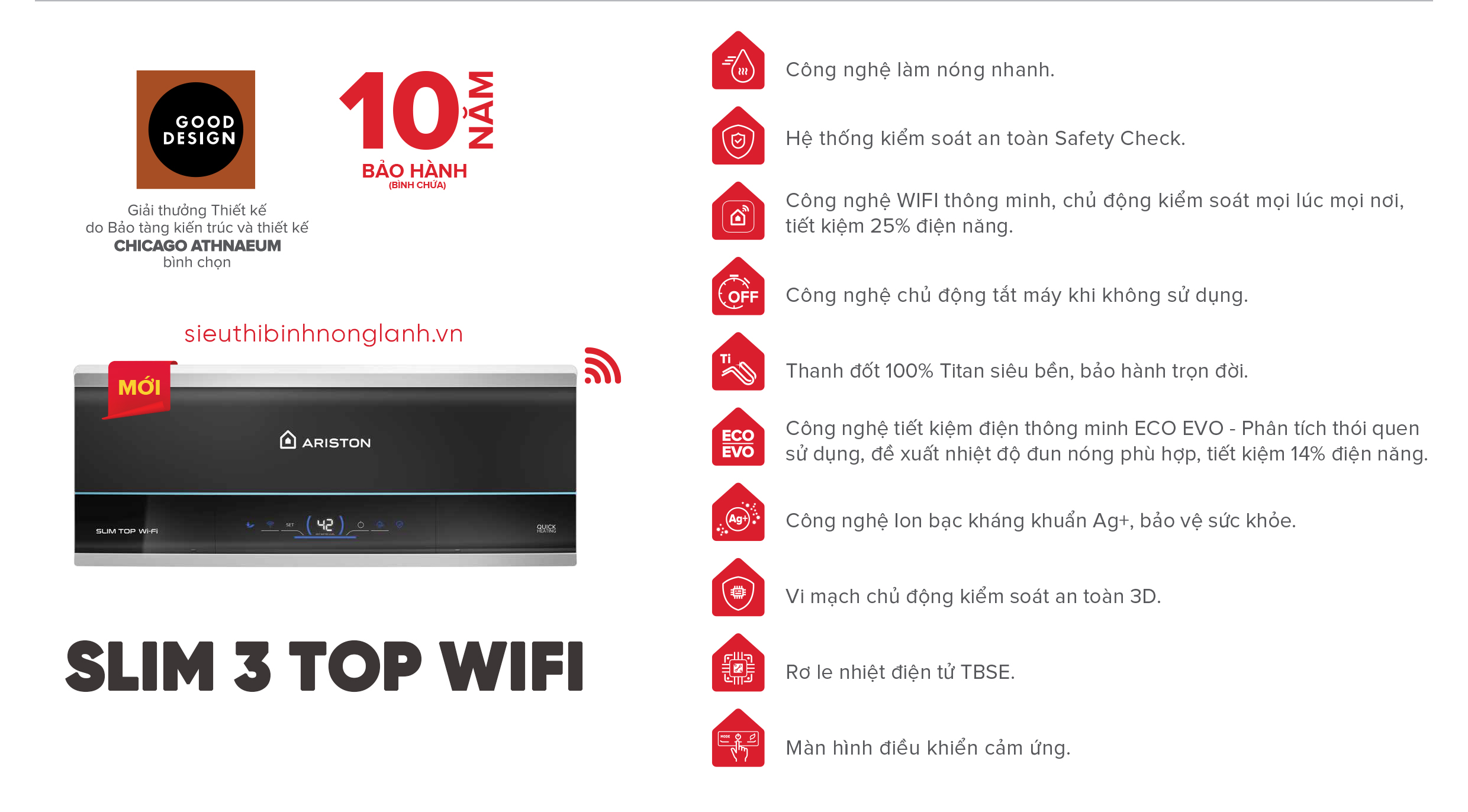 Tổng hợp công nghệ trên Ariston SLIM3 TOP WIFI