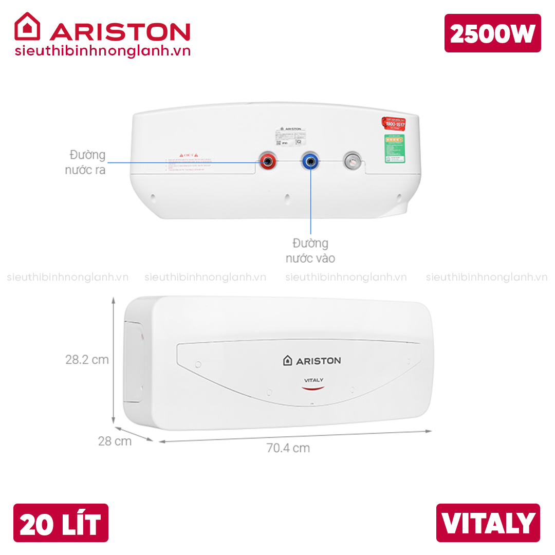 Thông số kích thước bình nóng lạnh Ariston VITALY 20 SLIM