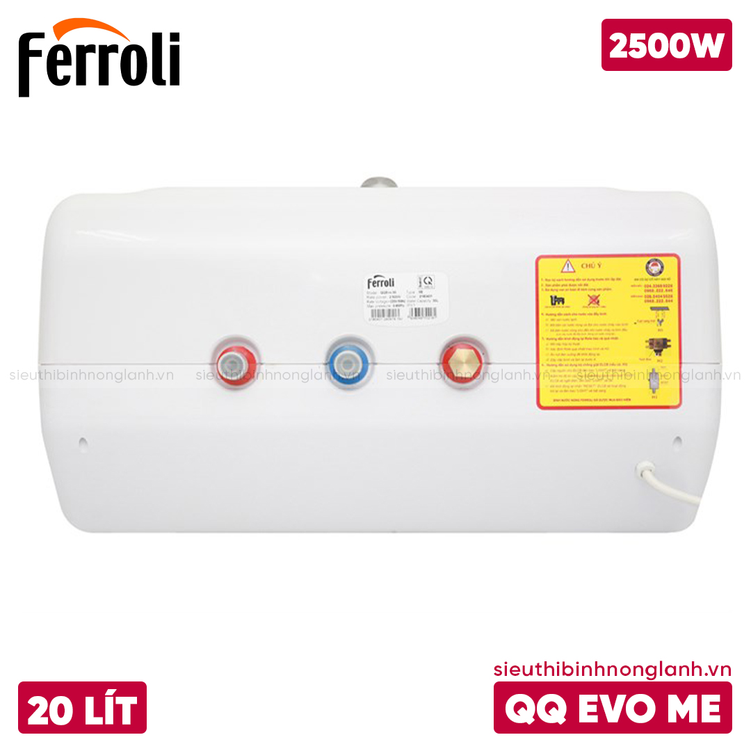 Mặt dưới Bình nóng lạnh Ferroli QQ Evo ME 20L 