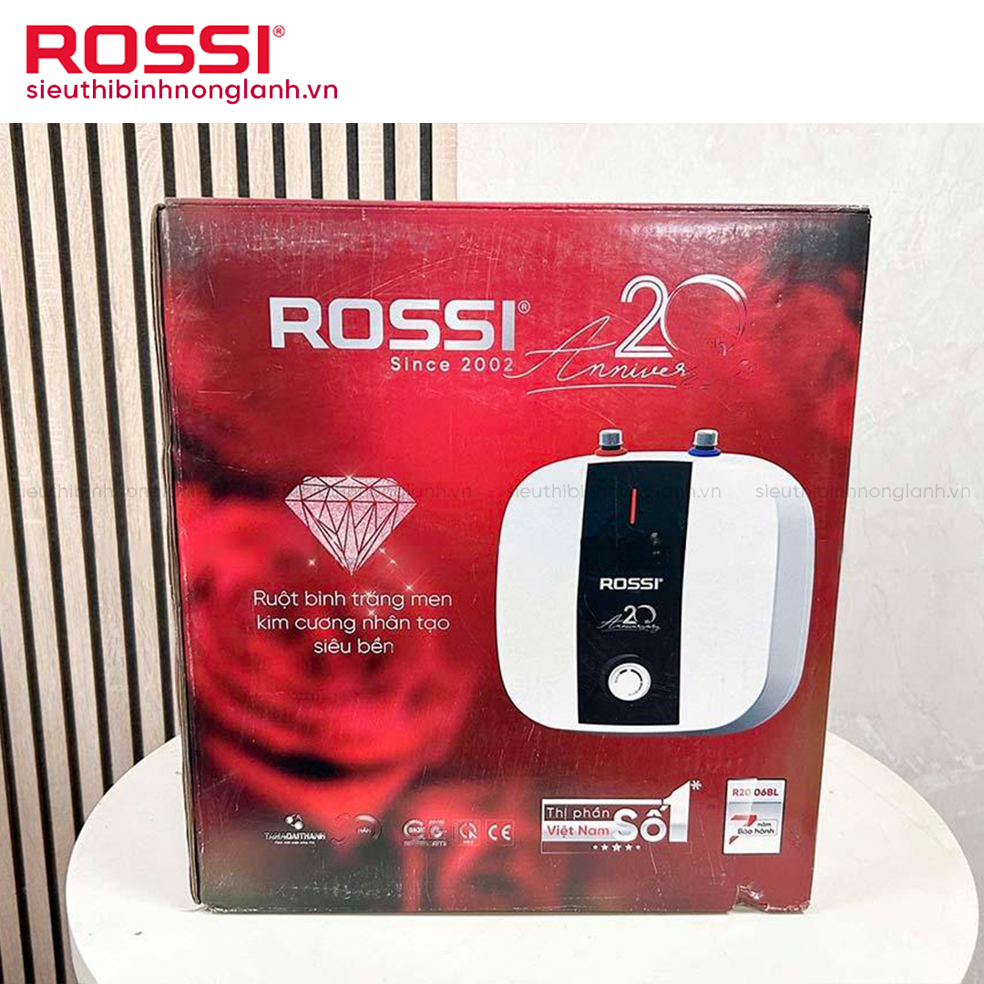 Bình nóng lạnh ROSSI 6 LÍT R20 06 BL vỏ hộp mặt trước