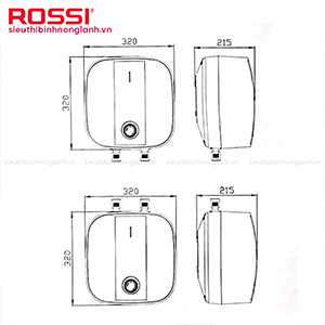 Bình nóng lạnh ROSSI 6 LÍT R20 06 BL kích thước